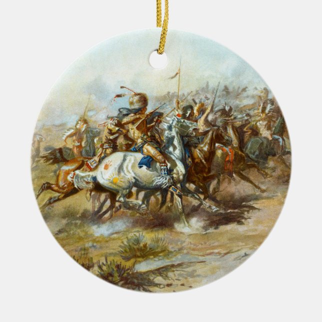 The Custer Fight by Charles Marion Russell Ceramic Ornament (Front)