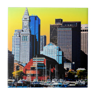 The Custom House Boston USA Poster Card Ceramic Tile