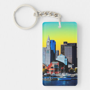The Custom House Boston USA Poster Cloth Face Mask Keychain
