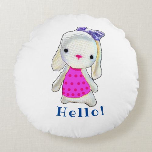 The Cute Amigurumi Girl With Customizable Text   Round Pillow