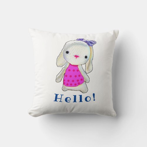 The Cute Amigurumi Girl With Customizable Text  Throw Pillow