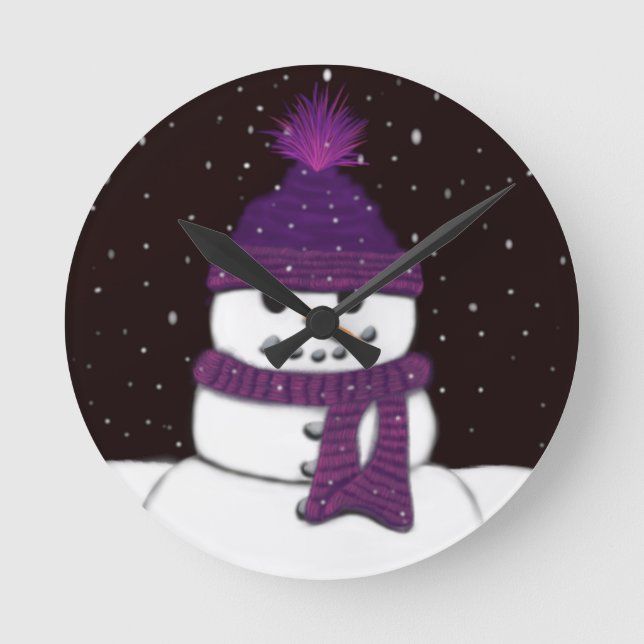 The Cute Armless Snowman Round Clock (Front)