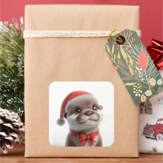 The Cute Christmas Otter Square Sticker