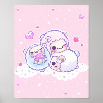 The Cute Cotton Candy Sheep Poster by Chibibunny at Zazzle