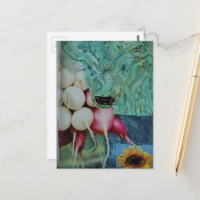 The Cute Cow and the Radishes Collage Postcard (Front/Back In Situ)