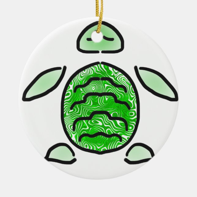 The Cute Green Sea Turtle Ceramic Ornament (Front)