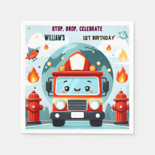 The Cute Hot Fire Truck Engine Safety 1st birthday Napkins
