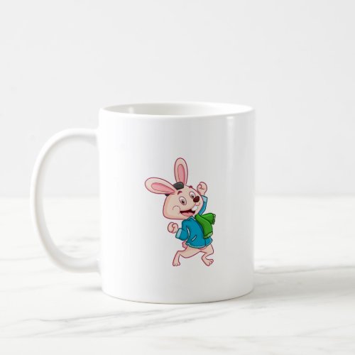 the cute rabbit is dancing with the happy expressi coffee mug