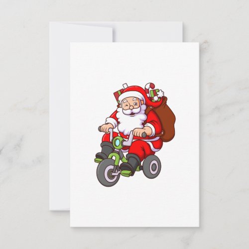 the cute santa claus is riding on a bicycle and ca invitation