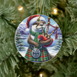 The Cute Scottish Christmas Otter Ceramic Ornament