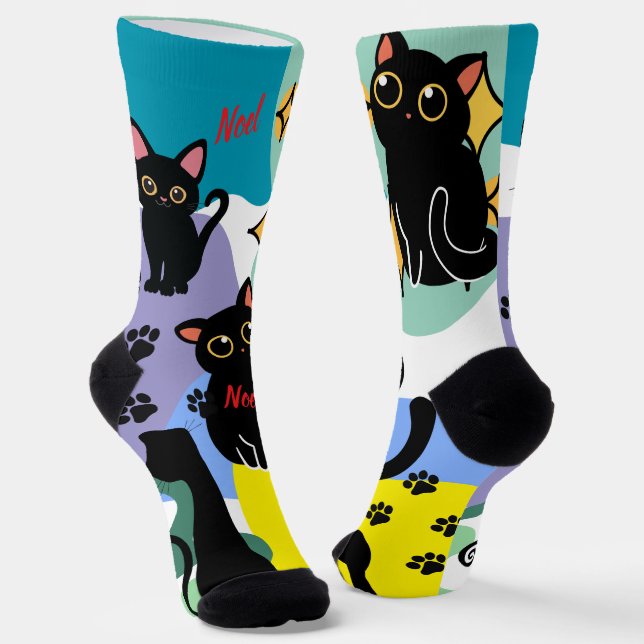 The Cutest Black Cat Socks - Black Cat Gift  (Angled)