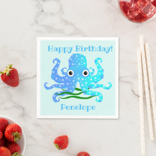 The Cutest Blue Octopus Nautical Theme Napkins