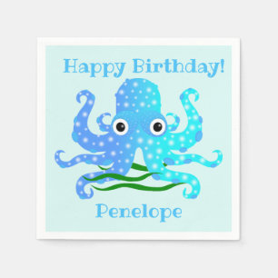 The Cutest Blue Octopus Nautical Theme Napkins