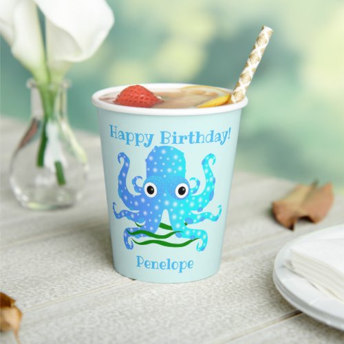 The Cutest Blue Octopus Nautical Theme  Paper Cups