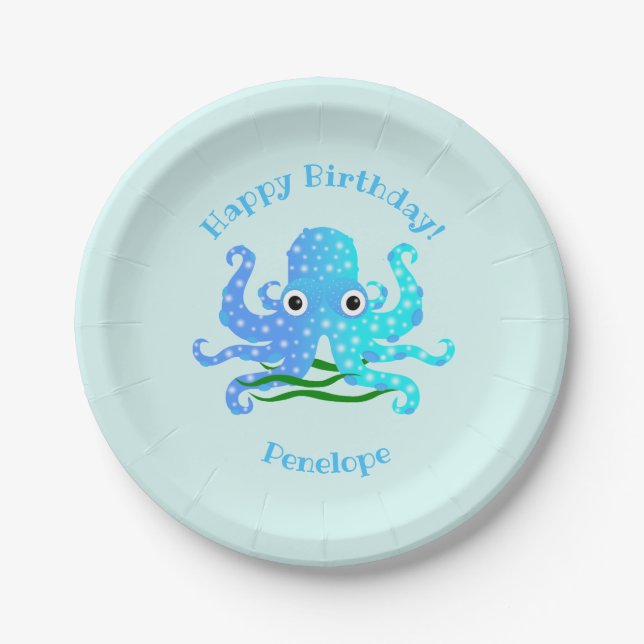 The Cutest Blue Octopus Nautical Theme Paper Plates (Front)