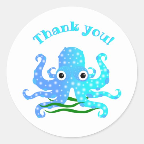 The Cutest Blue Octopus Nautical Theme Thank You Classic Round Sticker