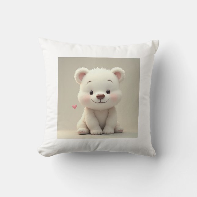 The cutest white bear cusion throw pillow (Front)