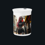The Cyber Girl and the Dystopian Future Beverage Pitcher<br><div class="desc">A cybernetic girl in the near future,  where people and androids naturally share cities...  Dystopia or reality?</div>