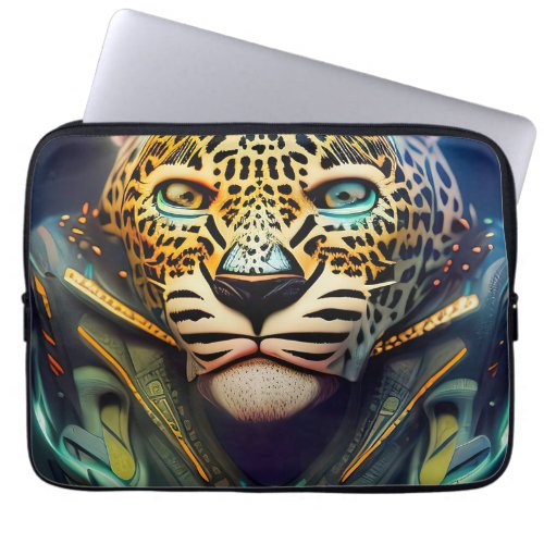 The Cyber_Leopard A Futuristic Feline   Laptop Sleeve