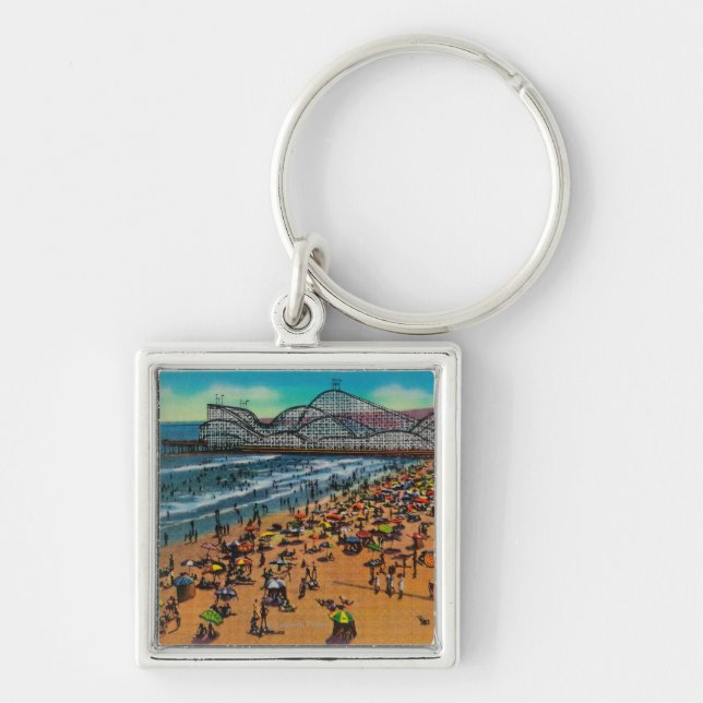 The Cyclone Racer and Beach Crowds, Long Beach Keychain (Front)