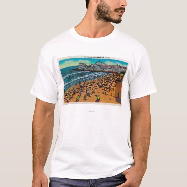 The Cyclone Racer and Beach Crowds, Long Beach T-Shirt (Front)