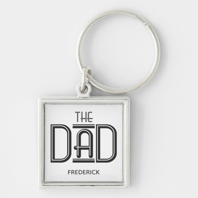 THE Dad Black White Text Personalized Keychain (Front)