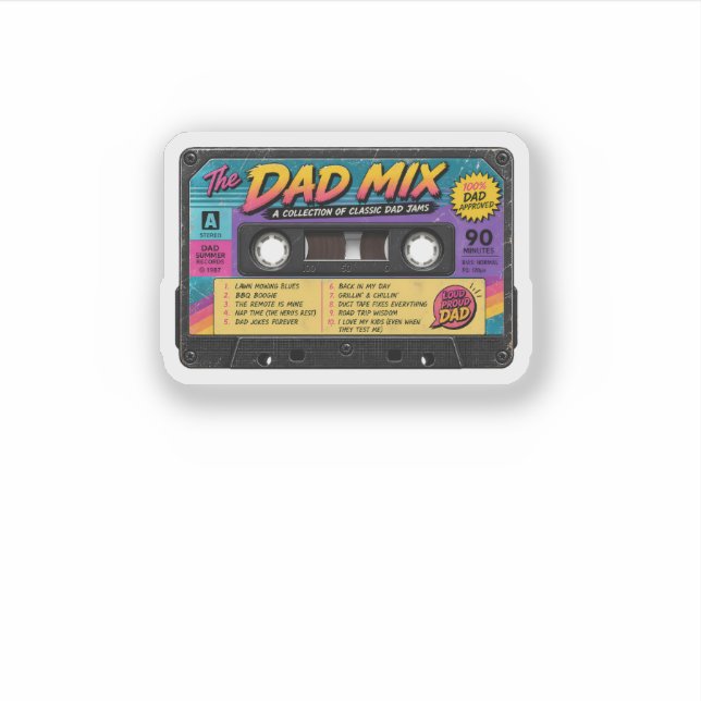 The Dad Mix Retro 80s Cassette Tape Sticker (Front)
