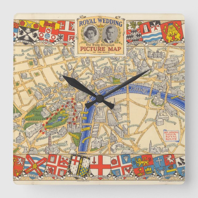 The Daily Telegraph Map of the Royal Wedding Route Square Wall Clock (Front)