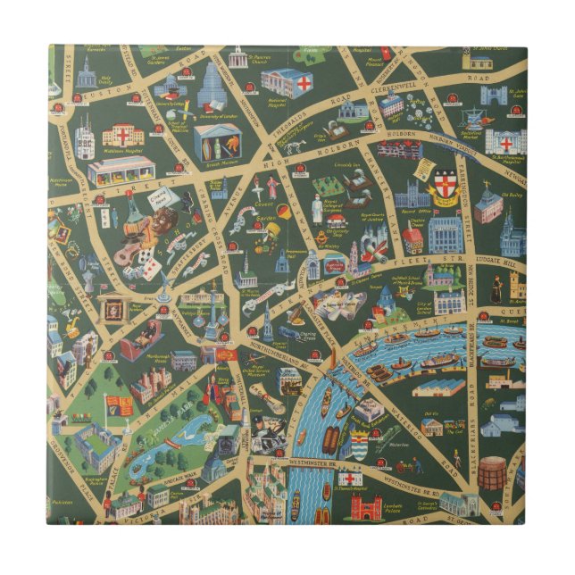 The Daily Telegraph Picture Map of London Ceramic Tile (Front)
