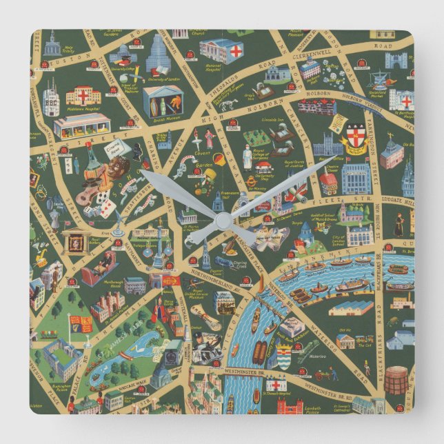 The Daily Telegraph Picture Map of London Square Wall Clock (Front)