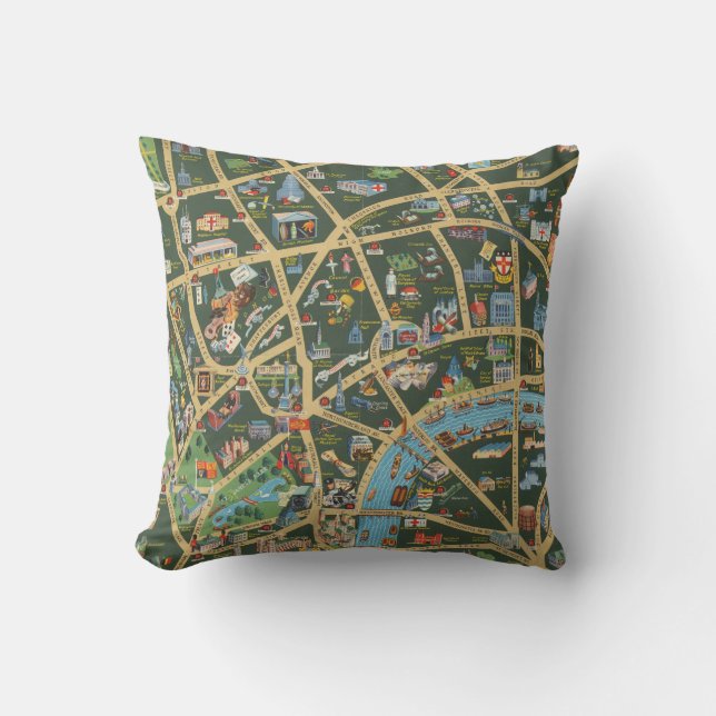 The Daily Telegraph Picture Map of London Throw Pillow (Front)
