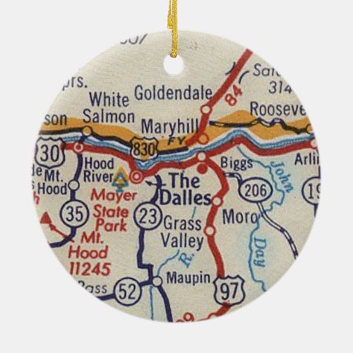 The Dalles OR Vintage Map Ceramic Ornament