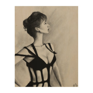 The Dame Woman Portrait Black Dress Art Wood Print