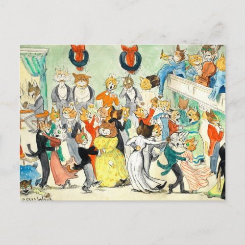 The Dance by Louis Wain Postcard