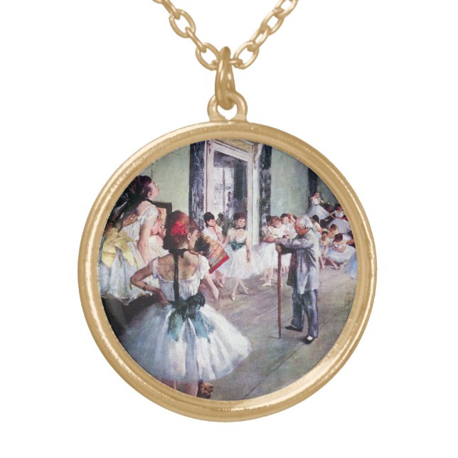 The Dance Class by Edgar Degas, Vintage Ballet Art Gold Plated Necklace (Front)