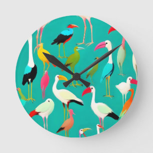 The Dance of Bird Colors Round Clock