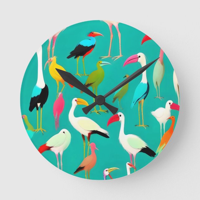 The Dance of Bird Colors Round Clock (Front)