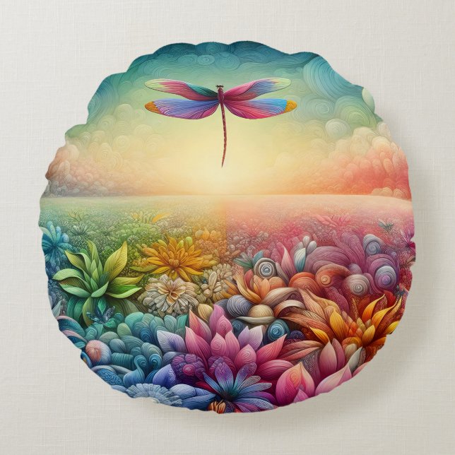 The Dance of Dragonfly Round Pillow (Front)