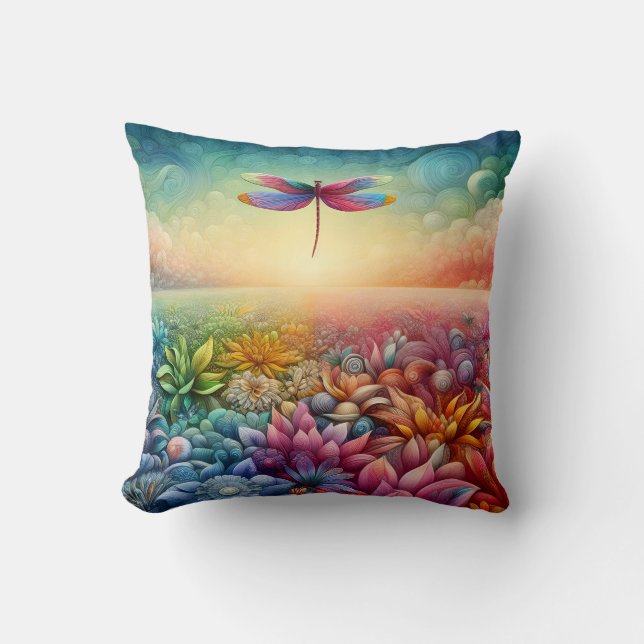 The Dance of Dragonfly Throw Pillow (Front)