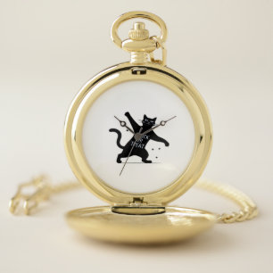 The Dancing Black Cat's Spooktacular Trick-or-Trea Pocket Watch