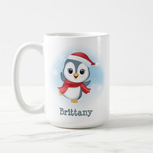 The Dancing Penguin Custom Name Christmas 15oz Coffee Mug (Left)