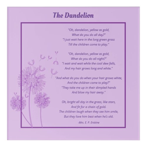 The Dandelion Beautiful Poem Acrylic Print