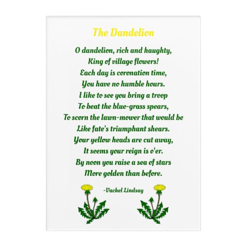 The Dandelion Cute Poem Acrylic Print