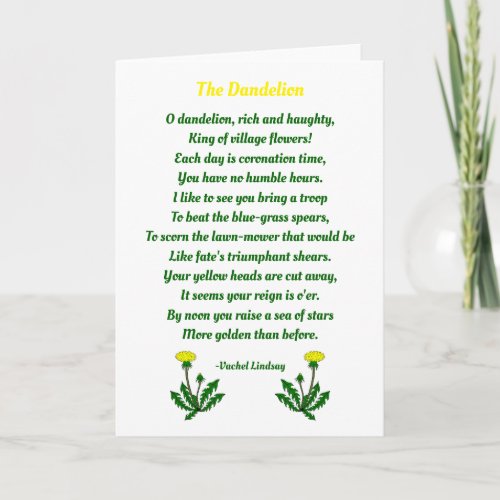 The Dandelion Cute Poem Card
