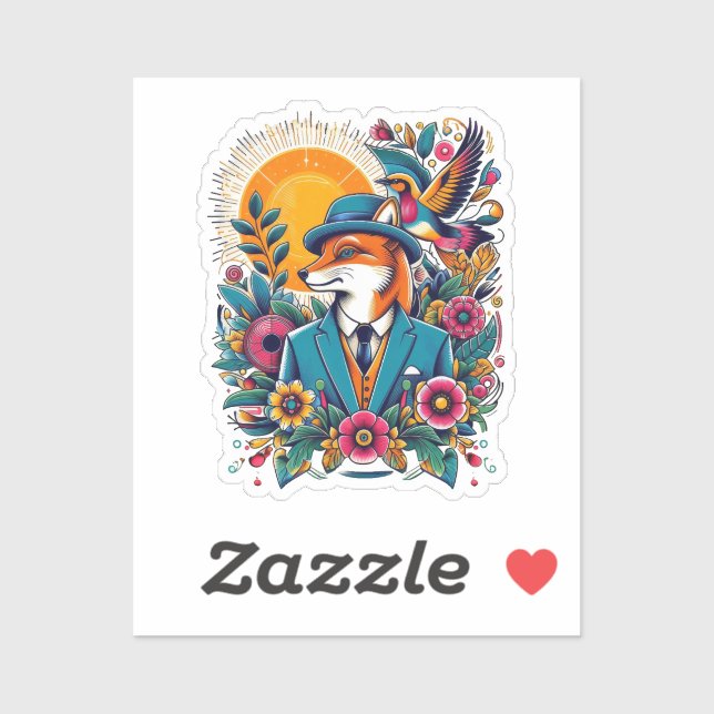The Dapper Fox and colorful flowers Sticker (Sheet)