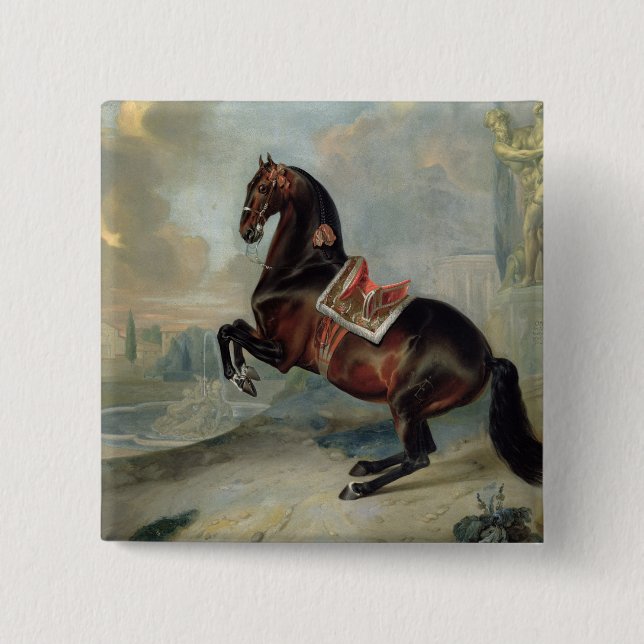 The dark bay horse 'Valido' Pinback Button (Front)
