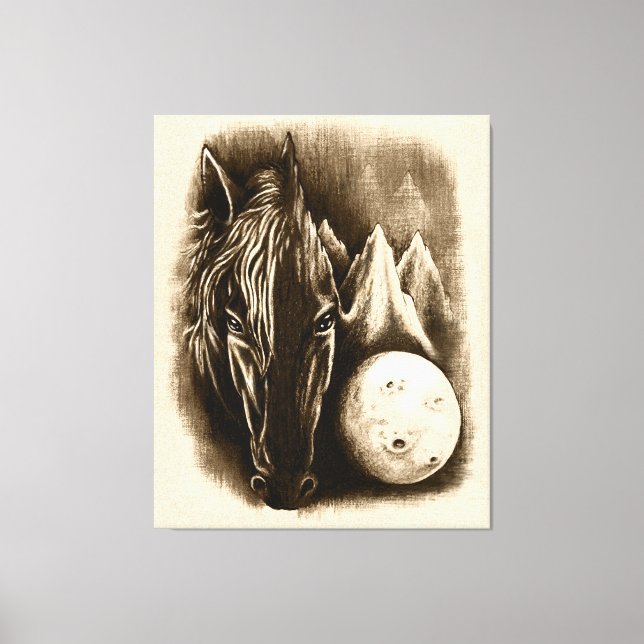 The Dark Side - Surreal Black Horse and Moon Canvas Print (Front)