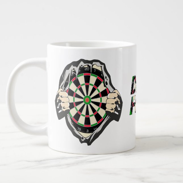 The dartboard on your chest Darts Fever Giant Coffee Mug (Left)