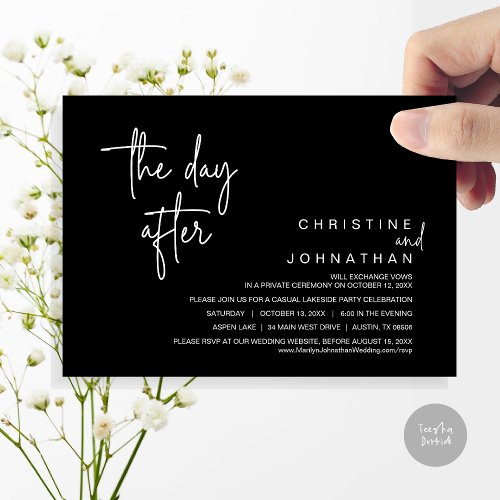 The Day After Post Wedding Elopement Party Black Invitation