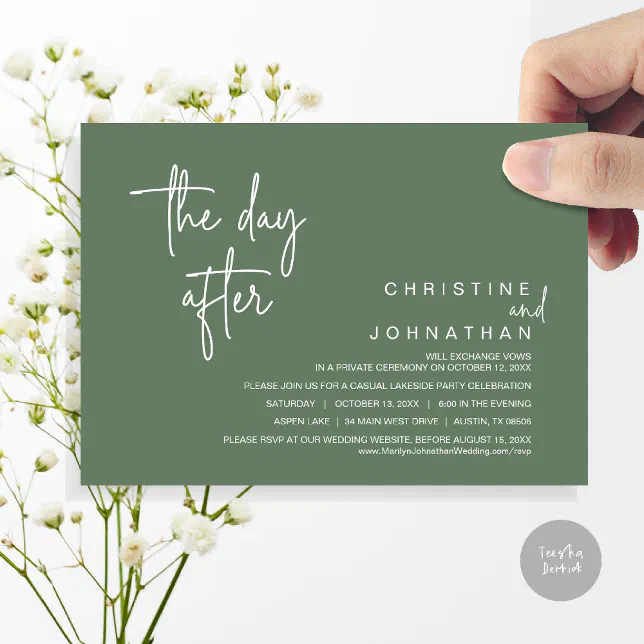 The Day After, Post Wedding Elopement Party, Sage Invitation | Zazzle